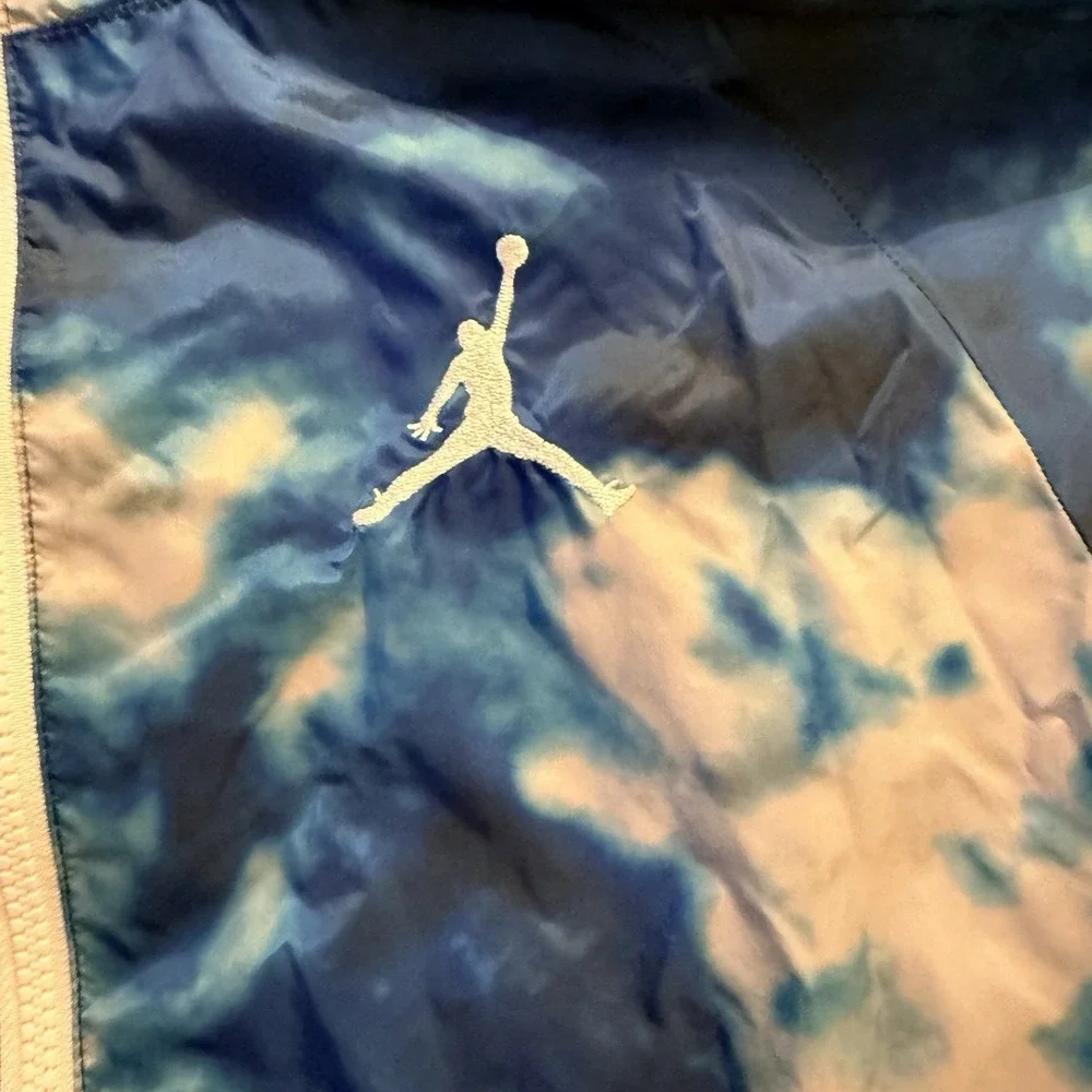 Nike‎ Air Jordan Boys Hooded Windbreaker Jacket Blue Tie Dye Full Zip Youth LG